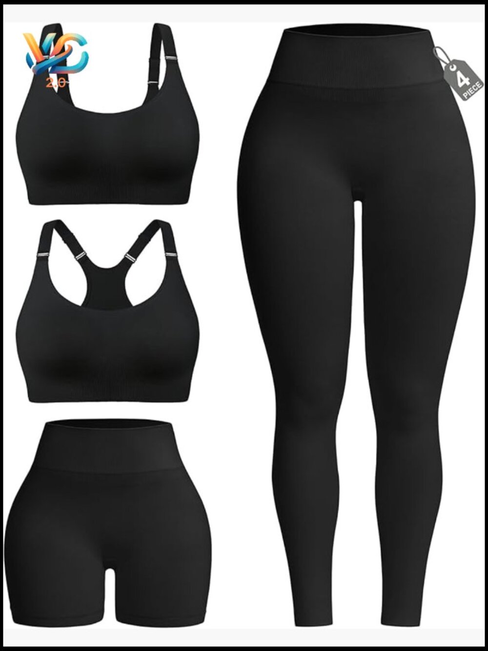 4-Piece Workout Set with Butt Lifting Shorts, Leggings & 2 Bras